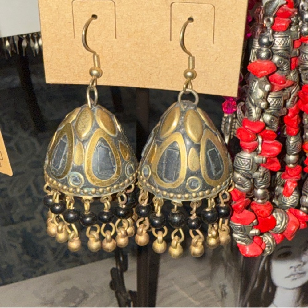 Bohemian Dangle Earrings with Blue and Gold Accents